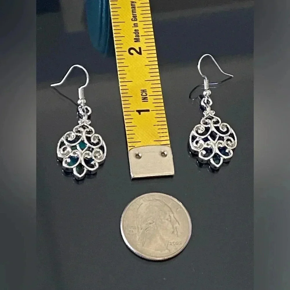 Beautiful Abalone Silver Tone Celtic Knot Drop Earrings F